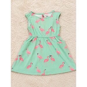 Rumi + Ryder Girls Mint Green Pink Flamingo Print Pocket Dress 3T